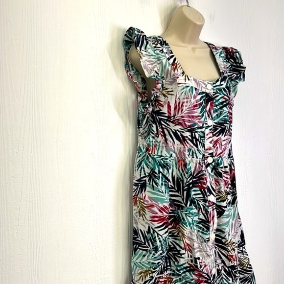 Beachlunchlounge - Colorful Bright Palm Leaves Button Up Midi Dress Size Small - Picture 4 of 12